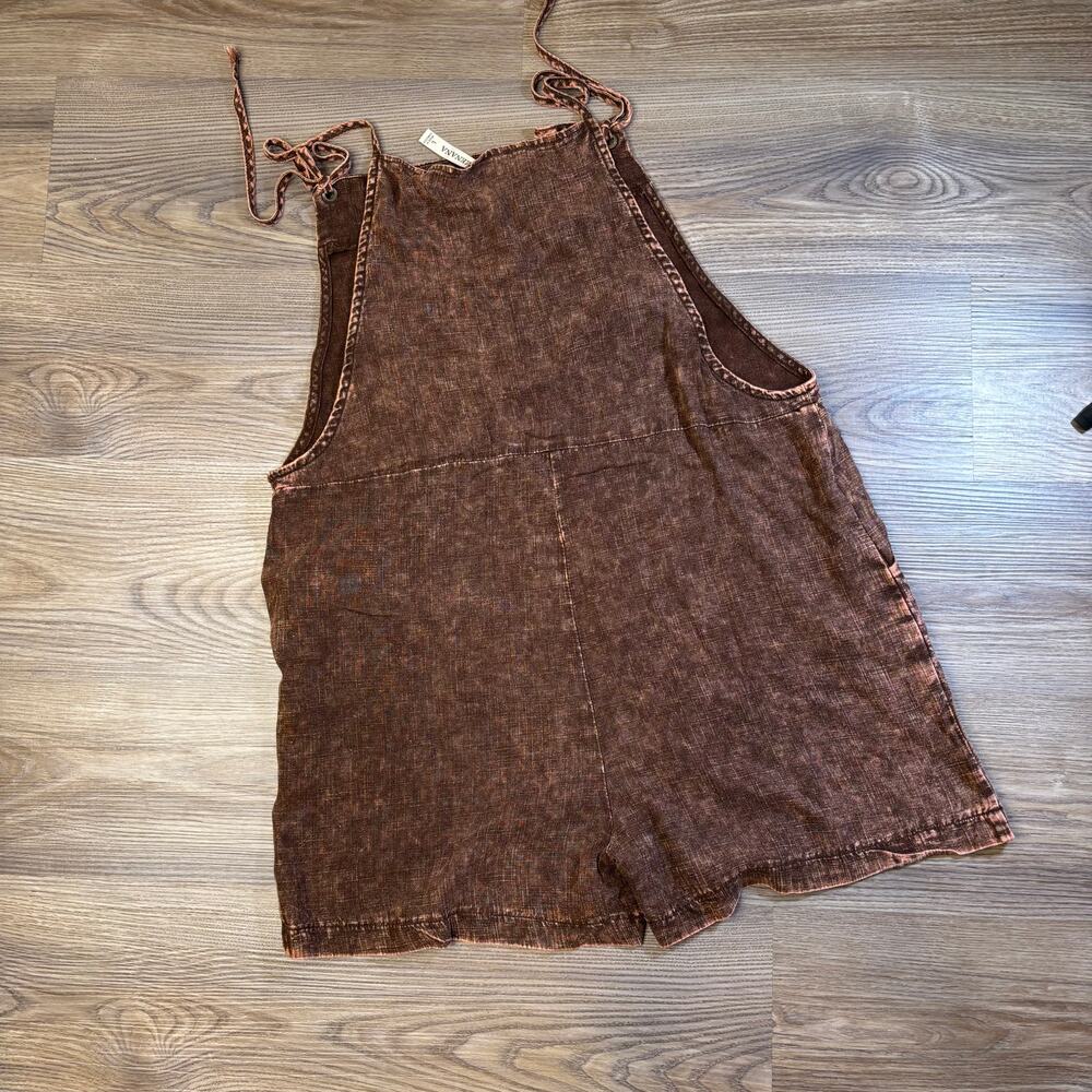 Washed Linen Knot Strap Romper Large Zenana Boho Cottagecore - Picture 4 of 9
